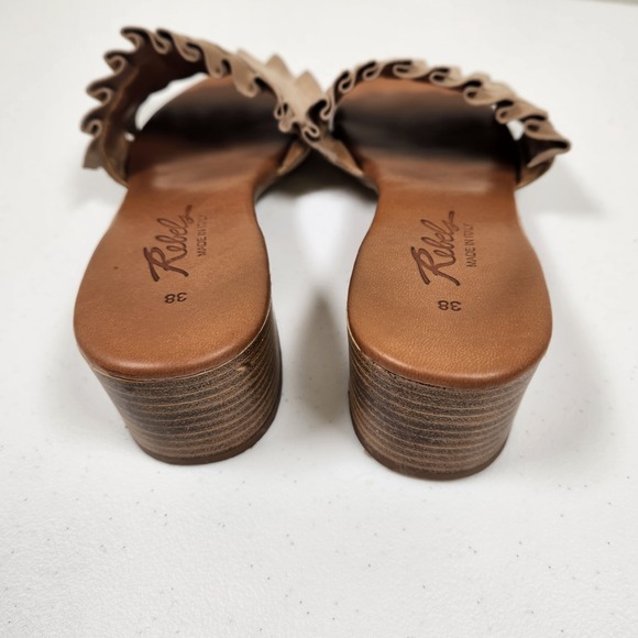 Rebels Open Toe Suede Sandal Made In Italy Size 38 Tan Slide - Picture 3 of 5